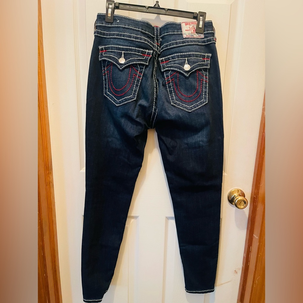 True Religion Blue Skinny Jeans with Red Accents